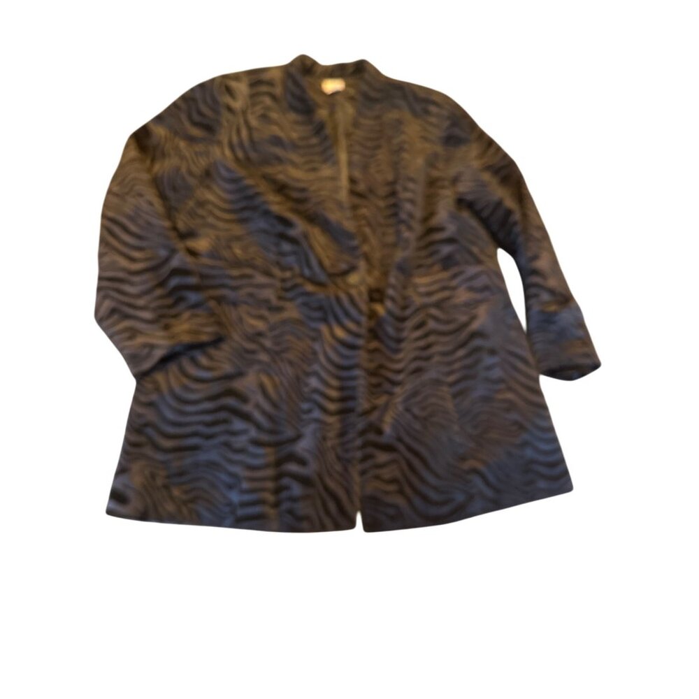 Chicos Animal Print Velvet Jacket Size 16/18‎ Polyester Black & Gray Witchy Goth